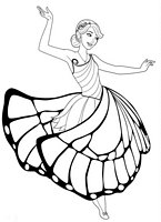 do wydruku kolorowanki Barbie Mariposa i baśniowa księżniczka, fajny obrazek do pokolorowania z roztańczoną wróżką w sukni z motylich skrzydełek numer  6